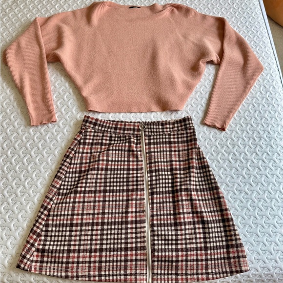 Ardene Plaid Skirt and Pink Sweater - Picture 1 of 7